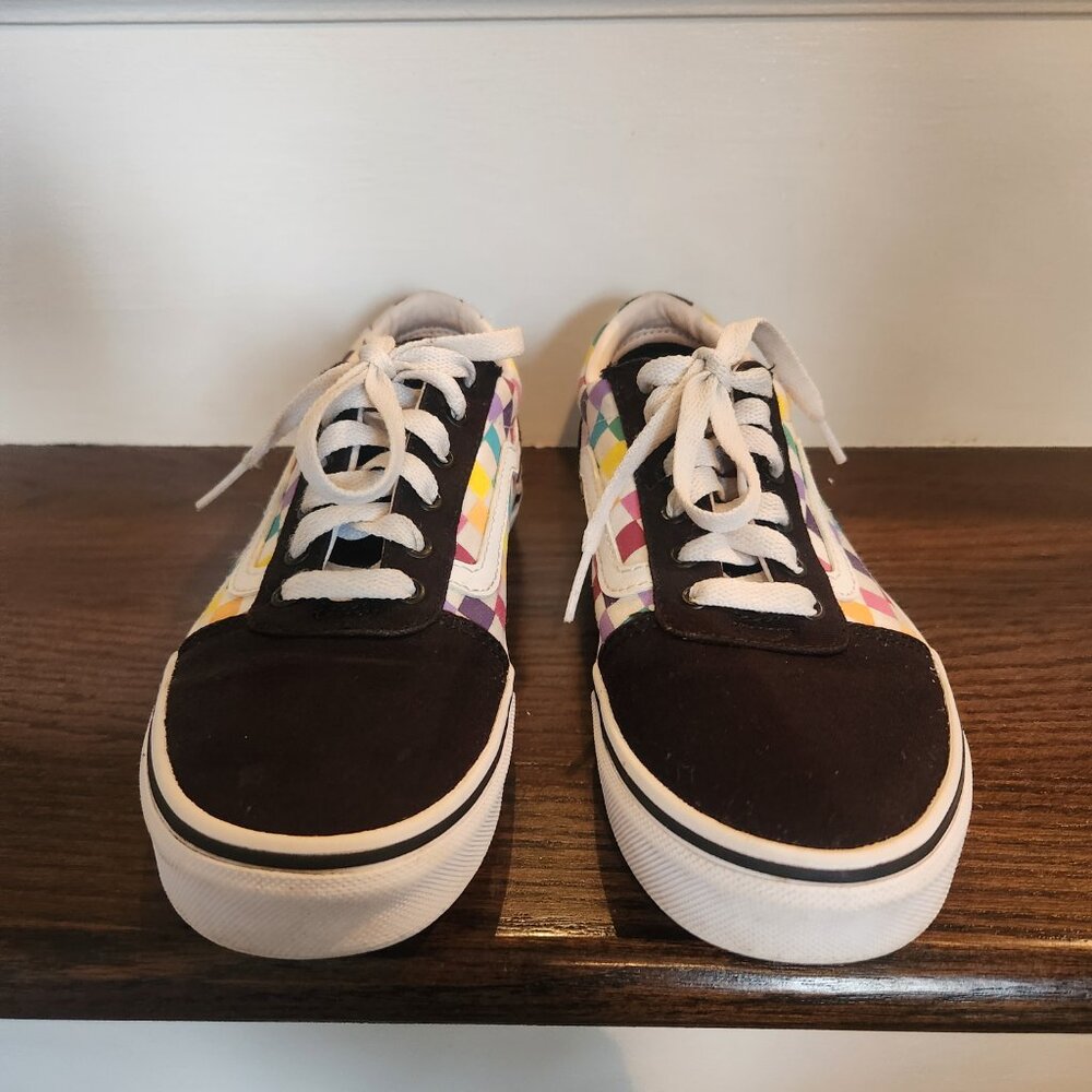 Canvas Suede Vans Checkered Old Skool Rainbow Sneakers Youth 4 EUC - Picture 3 of 14